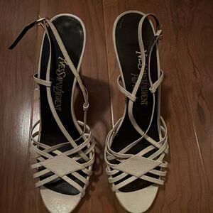 Vintage Yves Saint Laurent Women's Beige Strappy Heels